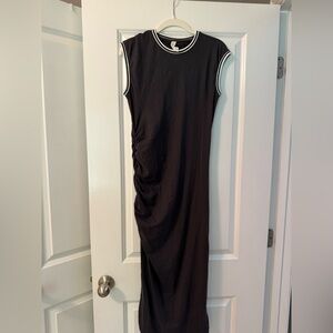 Sleeveless Grey Dress with White Trim